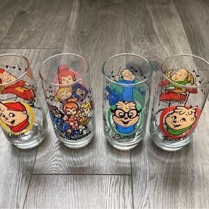 Alvin and the Chipmunks Set of 4 Vintage Glasses 1985 Simon Theodore Chipettes
